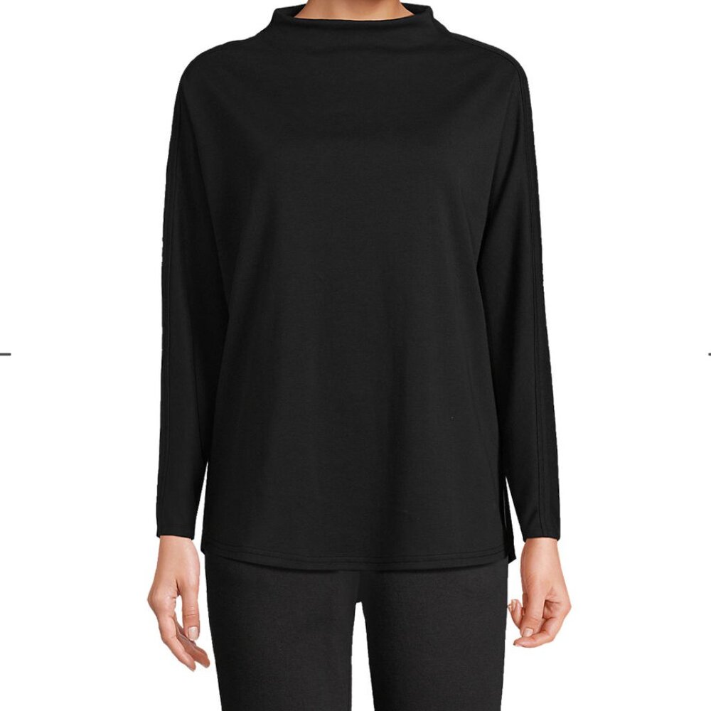 Lands End Black Sport Knit Funnel Neck Top XL